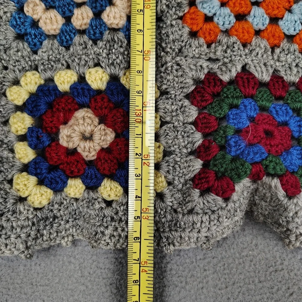 Vintage Granny Square Blanket Crochet Afghan Lap Couch Back 54x41 Gray Border EC